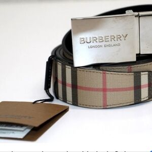 Burberry Tan and Red Checkered Men's Belt